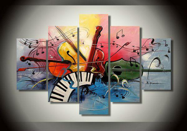 Abstract Canvas Painting, Large Paintings for Living Room, Acrylic Painting on Canvas, 5 Piece Canvas Painting, Music Painting, Violin Painting-Paintingforhome