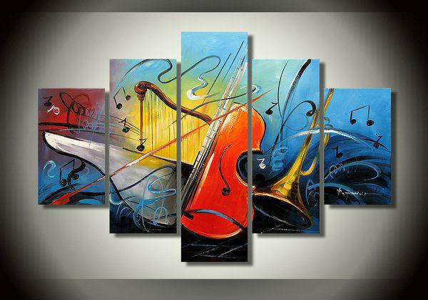 Modern Abstract Painting, Violin Painting, Music Paintings, 5 Piece Abstract Art, Bedroom Abstract Painting, Large Painting on Canvas-Paintingforhome