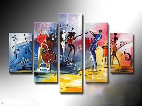 5 Piece Abstract Painting, Large Painting on Canvas, Cellist Painting, Flute Player, Drummer Painting, Modern Acrylic Paintings, Buy Paintings Online-Paintingforhome