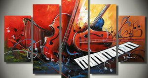Music Abstract Painting, Electronic Organ Painting, Violin Painting, Harp, 5 Piece Abstract Painting-Paintingforhome