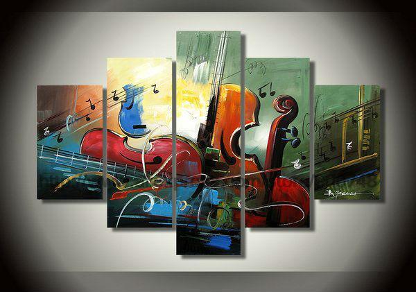 5 Piece Abstract Art Painting, Cello Painting, Modern Acrylic Painting, Violin Painting, Bedroom Abstract Paintings-Paintingforhome