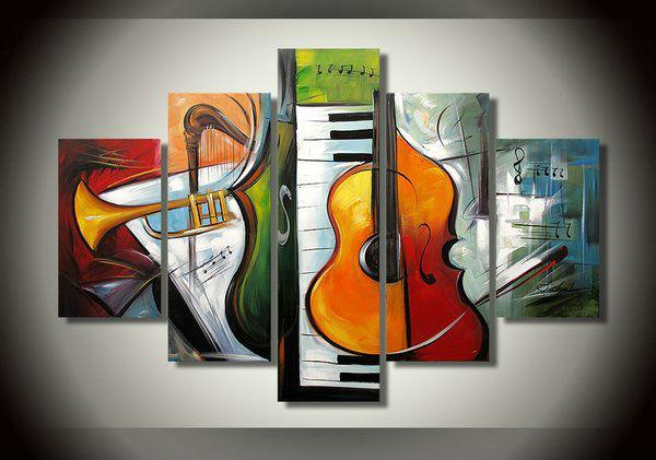 Violin Painting, Music Painting, 5 Piece Abstract Wall Art Paintings, Extra Large Wall Paintings on Canvas, Living Room Modern Art-Paintingforhome