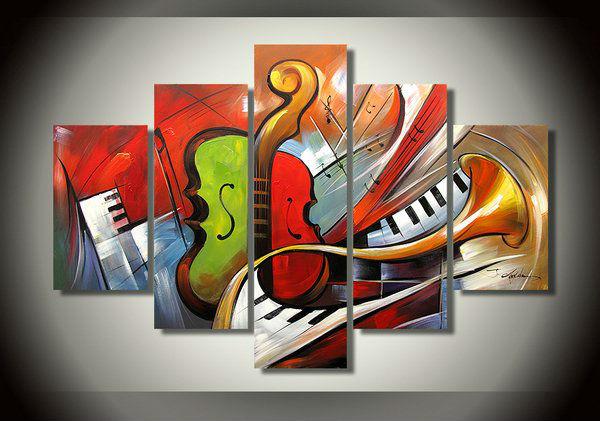 Music Painting, Simple Modern Painting, Living Room Paintings, 5 Piece Modern Wall Art Paintings, Extra Large Painting on Canvas-Paintingforhome