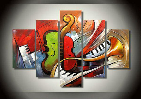 Music Painting, Simple Modern Painting, Living Room Paintings, 5 Piece Modern Wall Art Paintings, Extra Large Painting on Canvas-Paintingforhome