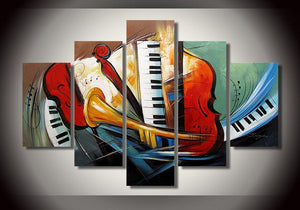 Electronic Organ Painting, Horn, Violin Painting, 5 Piece Modern Wall Art, Extra Large Painting-Paintingforhome