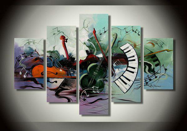Abstract Painting, Violin, Electronic organ Painting, 5 Piece Abstract Wall Art, Musical Instrument Painting-Paintingforhome
