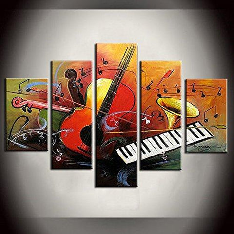 5 Piece Canvas Art Paintings, Violin Musical Instruction Painting, Abstract Canvas Painting, Electronic Organ Painting, Modern Paintings-Paintingforhome