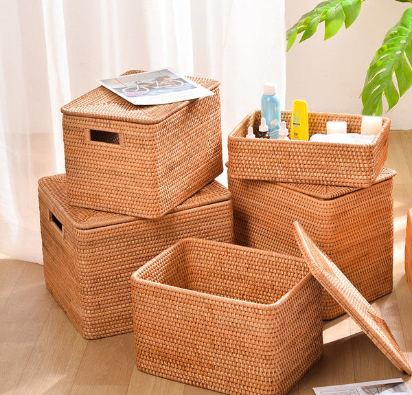Storage Basket with Lid, Storage Baskets for Toys, Rectangular Storage Basket for Shelves, Storage Baskets for Bathroom, Storage Baskets for Clothes-Paintingforhome