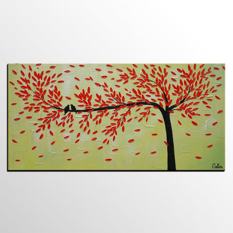 Abstract Art Painting, Love Birds Painting, Framed Artwork for Sale, Dining Room Wall Art, Canvas Art-Paintingforhome