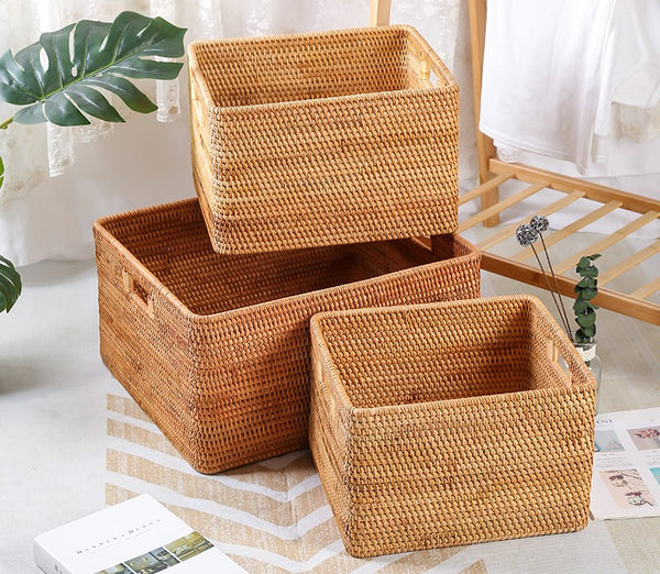 Storage Basket for Shelves, Large Rectangular Storage Basket, Storage Baskets for Kitchen, Woven Storage Basket for Living Room-Paintingforhome