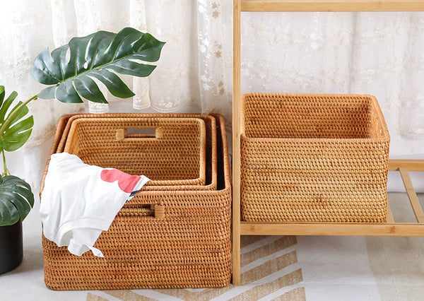 Laundry Storage Baskets, Rattan Storage Baskets for Kitchen, Storage Basket for Shelves, Kitchen Storage Basket, Storage Baskets for Bathroom-Paintingforhome