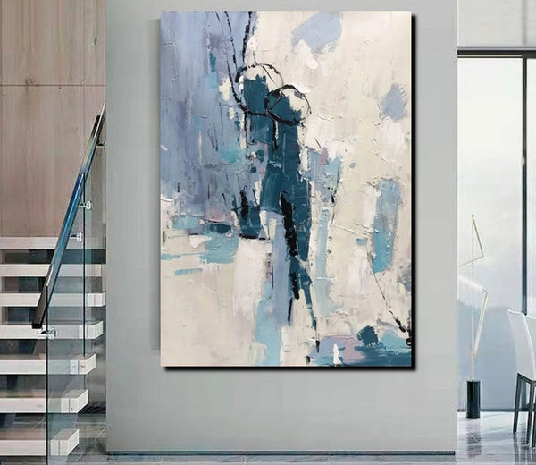 Living Room Abstract Paintings, Hand Painted Canvas Paintings, Large Wall Art Ideas, Heavy Texture Painting, Blue Modern Abstract Painting-Paintingforhome