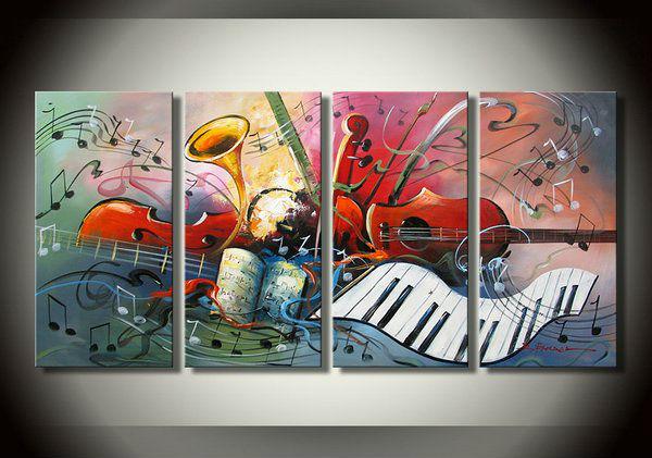 Violin Painting, Abstract Painting, Music Painting, 4 Panel Art Painting, Abstract Art on Canvas, Living Room Wall Art Paintings-Paintingforhome