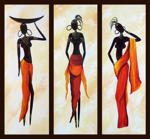African Woman Painting, African Girl Painting, Abstract Figure Art, Dining Room Abstract Painting, Hand Painted Wall Art Paintings-Paintingforhome