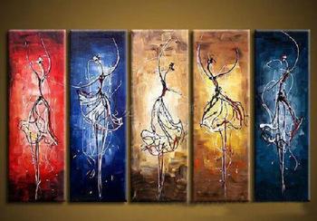 5 Piece Canvas Paintings, Ballet Dancer Painting, Dancing Girl Painting, Abstract Painting for Dining Room, Abstract Acrylic Painting on Canvas-Paintingforhome
