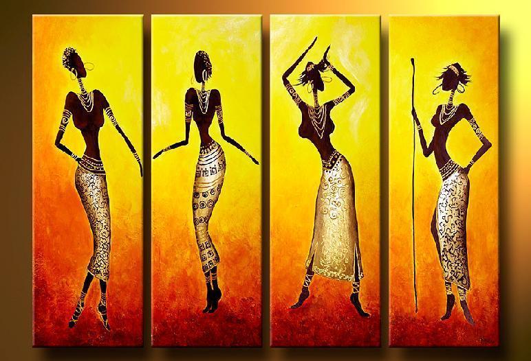 African Girl Painting, 4 Piece Canvas Art, African Woman Painting, Abstract Figure Painting, Abstract Paintings for Bedroom-Paintingforhome