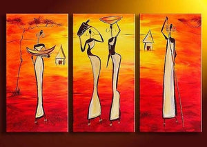 Bedroom Wall Art, African Woman Painting, African Girl Painting, Extra Large Art, 3 Piece Wall Art-Paintingforhome