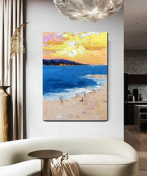 Large Wall Art Ideas for Bedroom, Landscape Canvas Painting, Heavy Texture Painting, Seashore Painting, Beach Painting, Large Paintings for Living Room-Paintingforhome