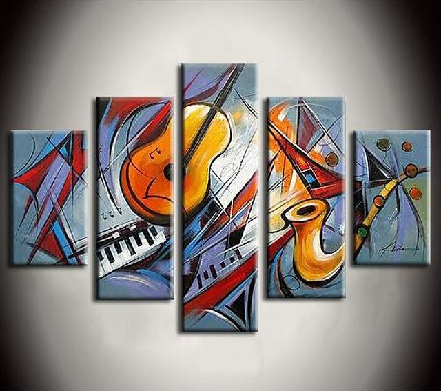 Music Violin Painting, Hand Painted Canvas Art, Acrylic Painting on Canvas, Multi Panel Wall Art Painting-Paintingforhome