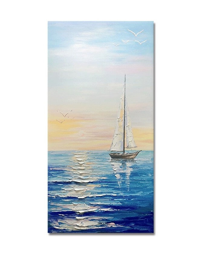Sail Boat Seascape Painting, Heavy Texture Painting, Palette Knife Painting, Acrylic Painting on Canvas, Large Painting for Sale-Paintingforhome
