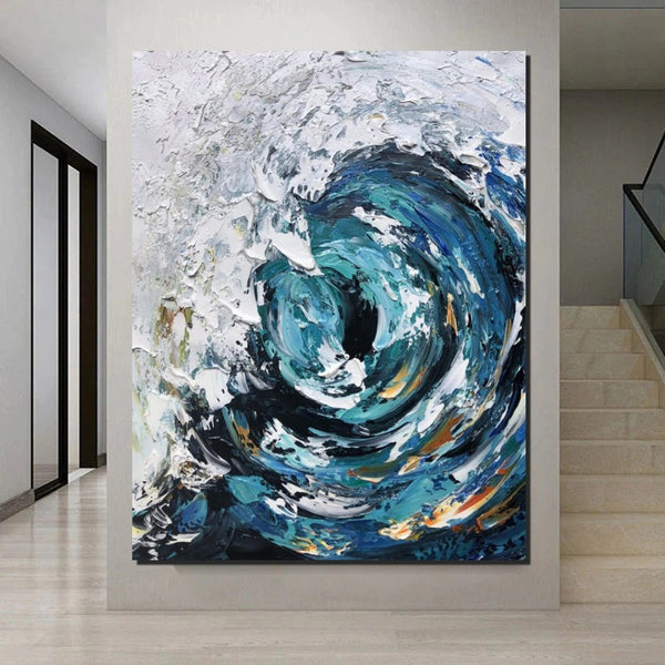 Big Wave Painting, Seascape Canvas Painting, Living Room Wall Art Painting, Landscape Canvas Paintings, Heavy Texture Canvas Art-Paintingforhome