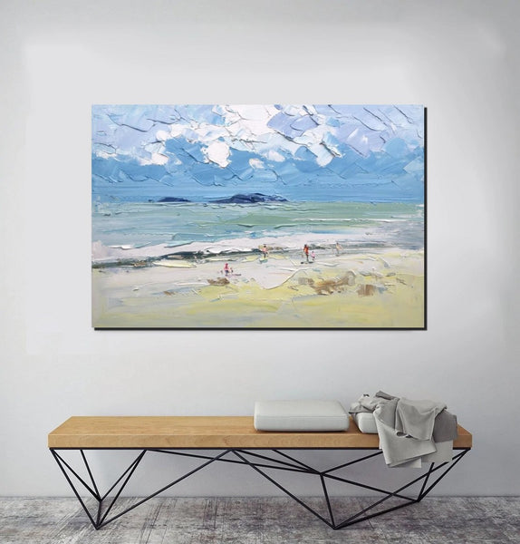 Seashore Beach Paintings, Living Room Canvas Art Ideas, Contemporary Abstract Art for Bedroom, Large Landscape Painting, Simple Modern Art-Paintingforhome