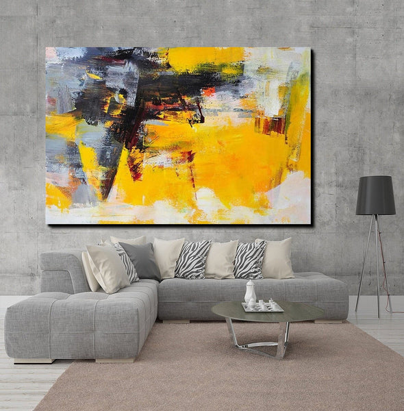 Living Room Modern Paintings, Yellow Acrylic Abstract Paintings, Large Painting Behind Sofa, Buy Abstract Painting Online, Simple Modern Art-Paintingforhome