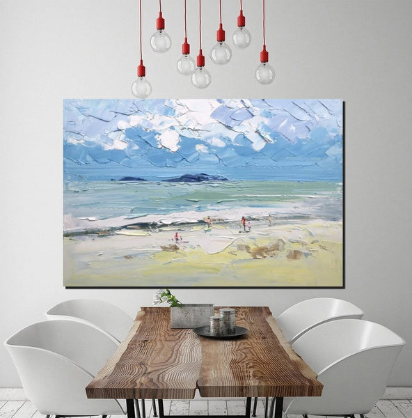 Seashore Beach Paintings, Living Room Canvas Art Ideas, Contemporary Abstract Art for Bedroom, Large Landscape Painting, Simple Modern Art-Paintingforhome
