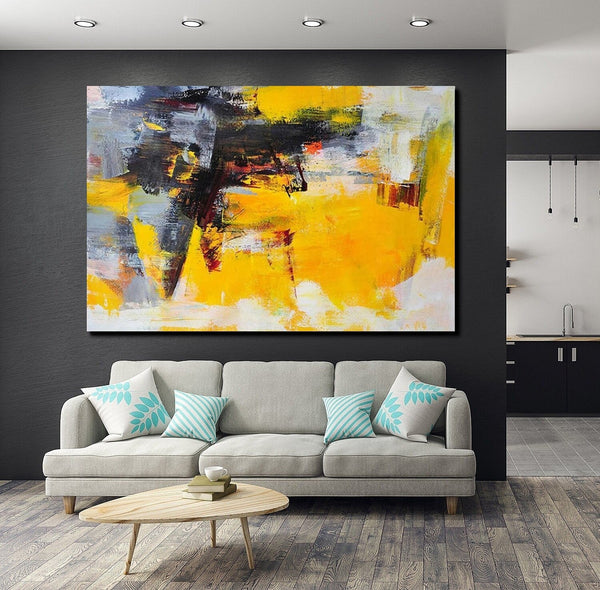 Living Room Modern Paintings, Yellow Acrylic Abstract Paintings, Large Painting Behind Sofa, Buy Abstract Painting Online, Simple Modern Art-Paintingforhome