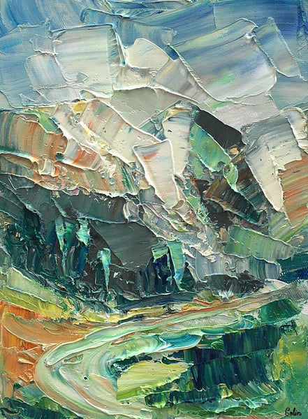 Heavy Texture Oil Painting, Canvas Painting, Small Oil Painting, Mountain Landscape Painting, 8X10 inch-Paintingforhome