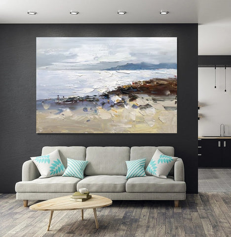 Landscape Paintings for Living Room, Landscape Canvas Paintings, Abstract Landscape Paintings, Seashore Beach paintings, Heavy Texture Canvas Art-Paintingforhome