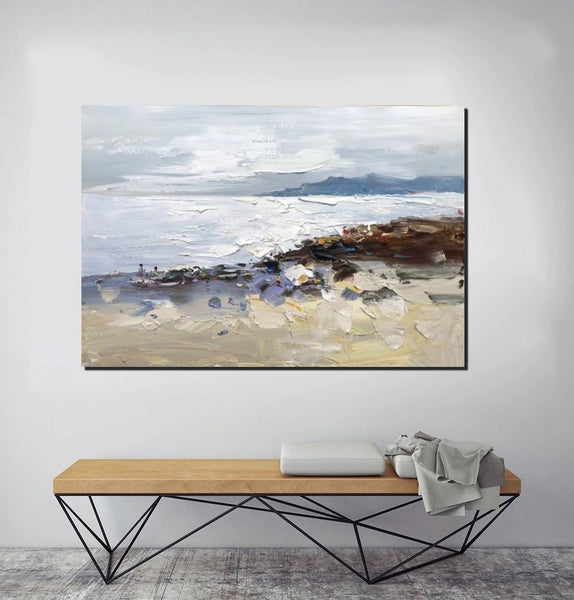 Landscape Paintings for Living Room, Landscape Canvas Paintings, Abstract Landscape Paintings, Seashore Beach paintings, Heavy Texture Canvas Art-Paintingforhome