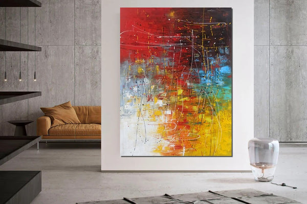 Contemporary Canvas Artwork, Large Modern Acrylic Painting, Red Abstract Wall Art Paintings, Modern Art for Dining Room, Hand Painted Wall Art Painting-Paintingforhome