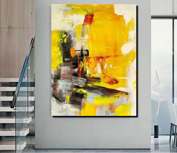 Large Canvas Paintings Behind Sofa, Acrylic Painting for Living Room, Yellow Contemporary Modern Art, Buy Large Paintings Online-Paintingforhome