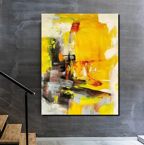 Large Canvas Paintings Behind Sofa, Acrylic Painting for Living Room, Yellow Contemporary Modern Art, Buy Large Paintings Online-Paintingforhome