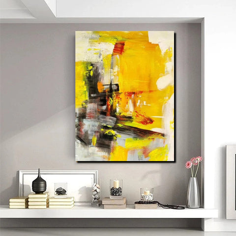 Large Canvas Paintings Behind Sofa, Acrylic Painting for Living Room, Yellow Contemporary Modern Art, Buy Large Paintings Online-Paintingforhome