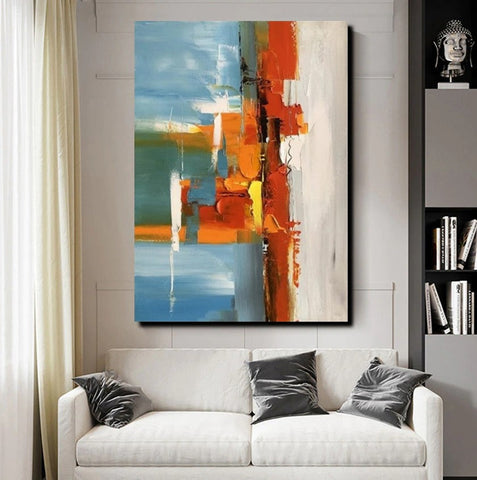 Abstract Paintings Behind Sofa, Heavy Texture Paintings for Living Room, Contemporary Modern Art, Buy Large Paintings Online-Paintingforhome