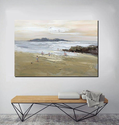 Acrylic Paintings on Canvas, Beach Seashore Paintings, Large Paintings for Bedroom, Landscape Painting for Living Room, Palette Knife Paintings-Paintingforhome