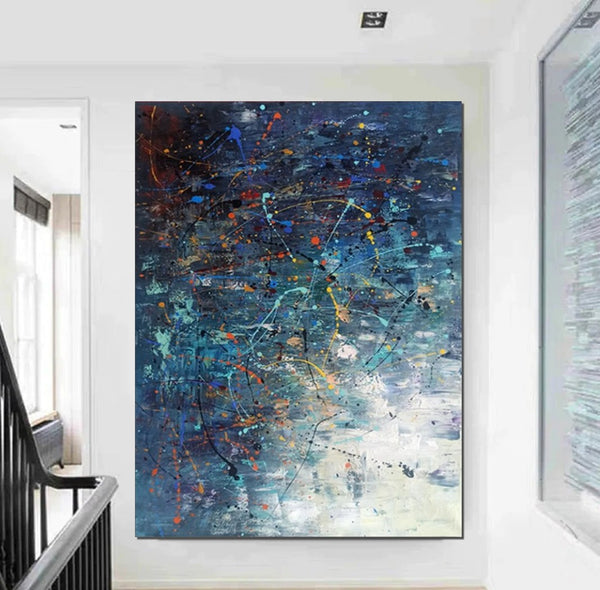 Extra Large Paintings for Living Room, Hand Painted Wall Art Paintings, Blue Abstract Acrylic Painting, Modern Abstract Art for Dining Room-Paintingforhome
