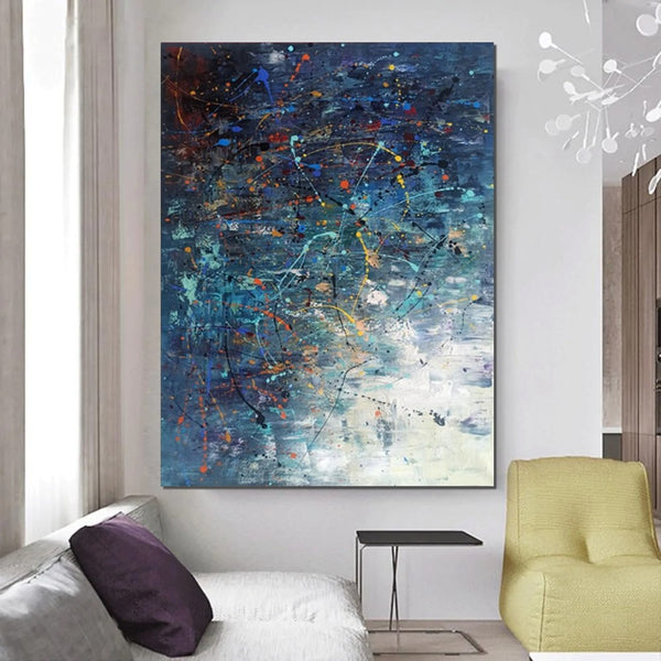 Extra Large Paintings for Living Room, Hand Painted Wall Art Paintings, Blue Abstract Acrylic Painting, Modern Abstract Art for Dining Room-Paintingforhome