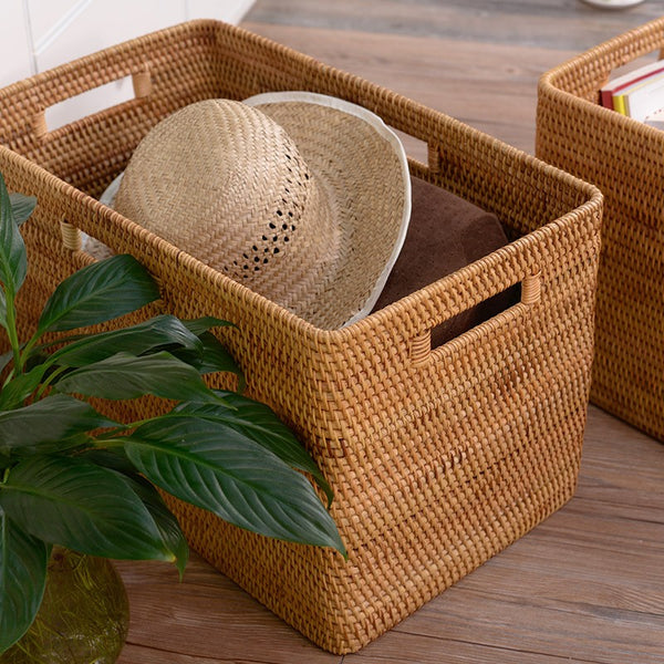 Rectangular Storage Basket, Woven Storage Baskets, Rattan Storage Basket for Clothes, Storage Baskets for Bathroom, Kitchen Storage Basket-Paintingforhome