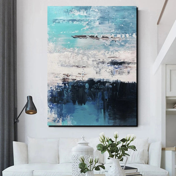 Blue Abstract Paintings, Acrylic Paintings for Bedroom, Contemporary Canvas Wall Art, Buy Large Paintings Online-Paintingforhome