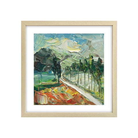 Tree and Path Painting, Abstract Landscape Painting, Small Oil Painting, Heavy Texture Oil Painting, 12X12 inch-Paintingforhome