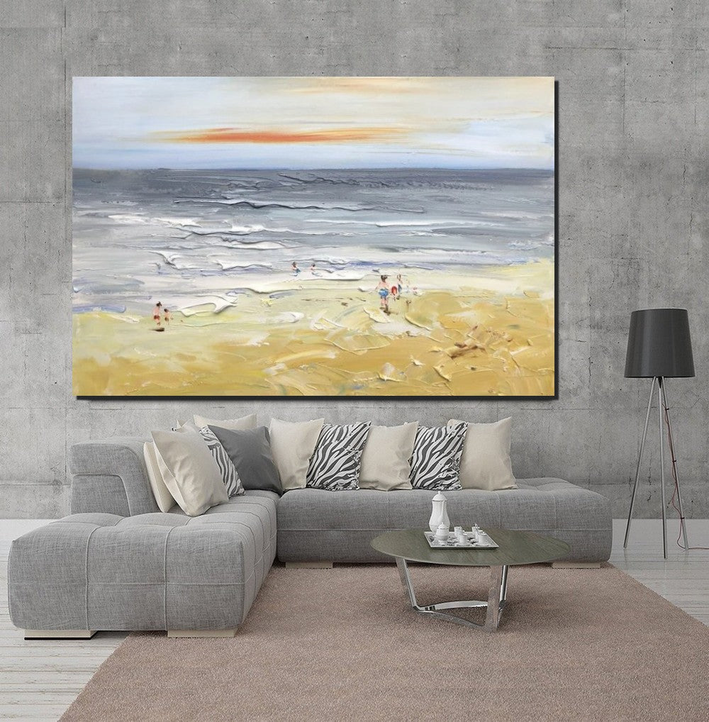 Acrylic Paintings for Living Room, Landscape Canvas Paintings, Abstract Landscape Paintings, Seashore Painting, Beach paintings, Heavy Texture Canvas Art-Paintingforhome