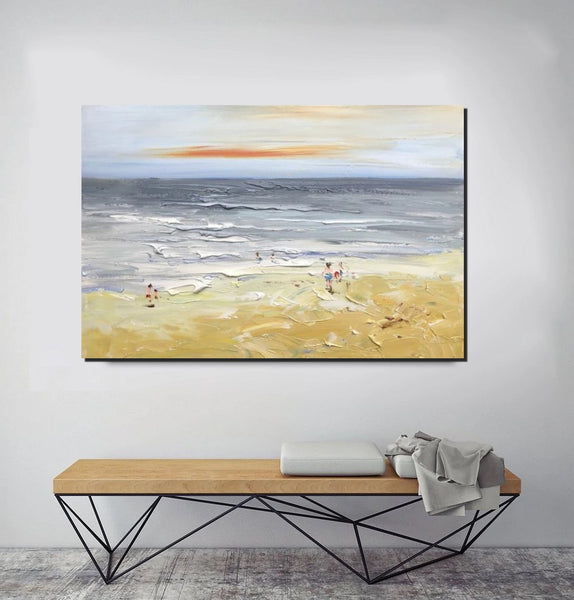 Acrylic Paintings for Living Room, Landscape Canvas Paintings, Abstract Landscape Paintings, Seashore Painting, Beach paintings, Heavy Texture Canvas Art-Paintingforhome