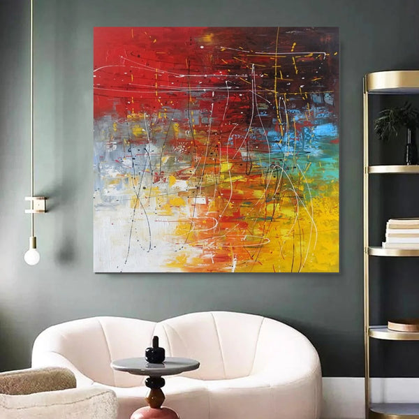 Contemporary Art Painting, Modern Paintings, Bedroom Acrylic Painting, Living Room Wall Painting, Large Red Canvas Painting, Simple Painting Ideas-Paintingforhome