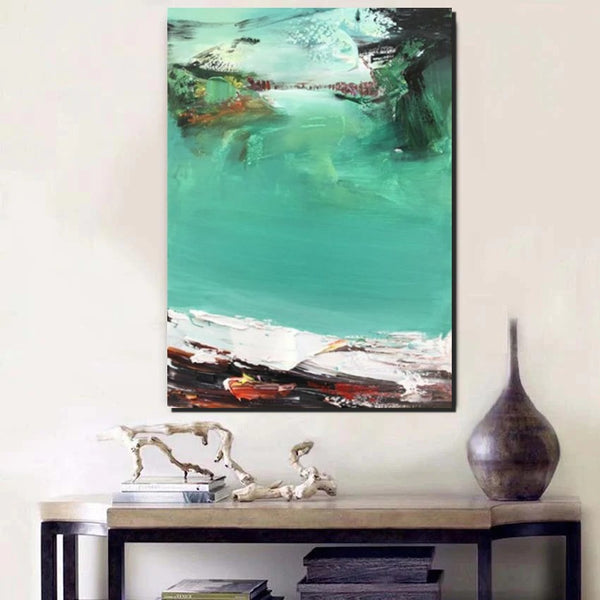Hand Painted Canvas Art, Simple Painting Ideas for Bedroom, Palette Knife Paintings, Green Modern Paintings for Living Room-Paintingforhome