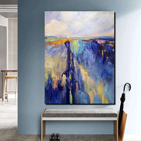 Acrylic Paintings on Canvas, Large Paintings Behind Sofa, Acrylic Painting for Bedroom, Blue Modern Paintings, Buy Paintings Online-Paintingforhome