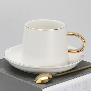 Handmade Coffee Cup and Saucer, White Coffee Mug, Blue, Green, Ceramic Cup, Beautiful Coffee Cup and Saucer Set-Paintingforhome
