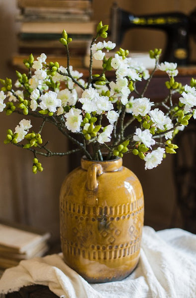 Flower Arrangement Ideas for Living Room, White Cherry Blossom, Sakura Flowers, Unique Artificial Flowers for Home Decoration, Simple Artificial Floral for Bedroom-Paintingforhome